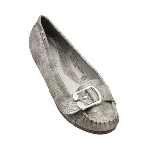 Rampage Silver Snakeskin Loafers Womens 9 Lullaby Metallic Moccasin Flats